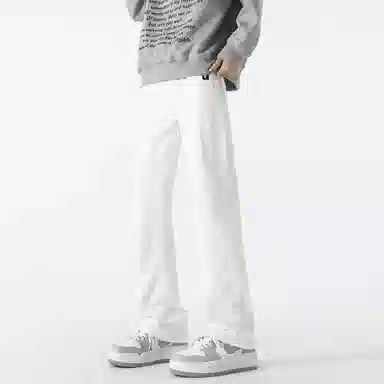 大卫贝肯 水洗做旧设计感刮破直筒铅笔裤美式高街宽松休闲百搭日常通勤基础款纯色中腰柔软小脚牛仔裤 男女同款