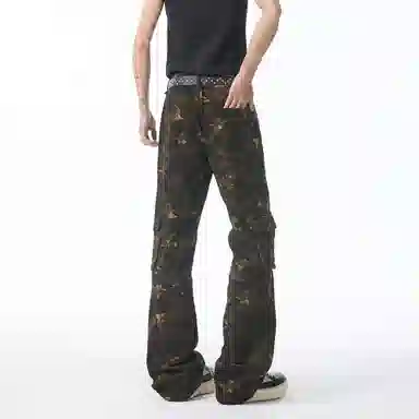 大卫贝肯 美式复古嘻哈高街多口袋拼接条纹高级感设计休闲宽松垂感时尚痞帅潮流舒适百搭无性别主义微喇工装裤 男女同款 迷彩