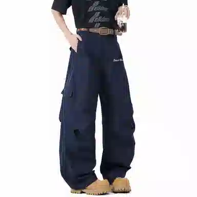 大卫贝肯 美式复古手写字母印花图案重磅双面棉多层次结构款多袋短袖山本斜弯刀褶皱伞兵裤休闲运动套装 男女同款