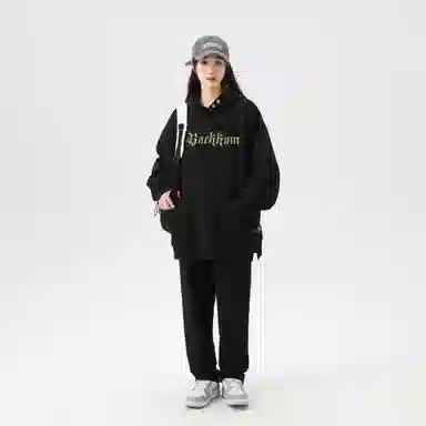 大卫贝肯 美式复古字母简约宽松休闲套头连帽卫衣 男女同款