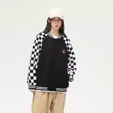 大卫贝肯  美式复古高街袖子格子纹设计日常通勤百搭休闲宽松潮流长袖棒球服 男女同款