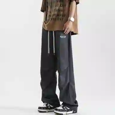 大卫贝肯 美式高街纯色复古做旧字母垂感直筒休闲裤 男女同款