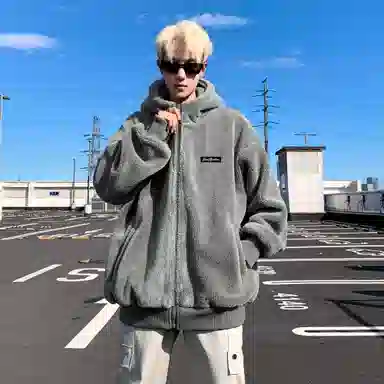 大卫贝肯 高街美式学院风宽松休闲加绒加厚外套学生连帽保暖羊羔绒棉服 男女同款