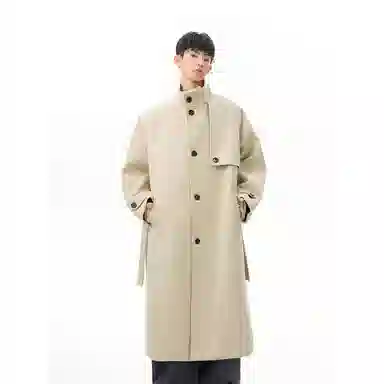 大卫贝肯 美式高街简约基础中长款英伦高级感设计痞帅纯色潮牌休闲舒适宽松日常百搭街头风无性别主义大衣 男款