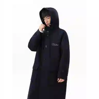 大卫贝肯 美式高街简约复古假两件连帽时尚韩版加棉加厚单排扣中长款毛呢大衣 男女同款