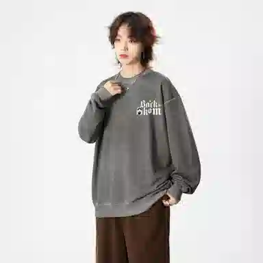 大卫贝肯 美式复古休闲宽松向日葵字母印花宽松百搭纯棉圆领脏脏卫衣 男女同款