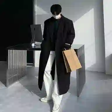 大卫贝肯 简约复古休闲英伦风街头基础百搭经典款韩版宽松百搭褶皱设计感长款过膝呢子翻领保暖大衣 男女同款