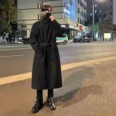 大卫贝肯 美式复古高街宽松休闲加厚外套中长款过膝仿毛呢大衣 男女同款