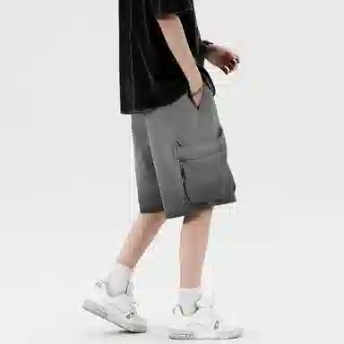 大卫贝肯 美式复古高街双口袋设计纯色直筒舒适休闲百搭宽松五分裤休闲工装短裤 男女同款