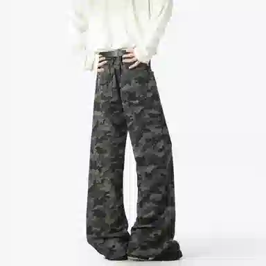 大卫贝肯 美式高街复古迷彩设计百搭阔腿宽松直筒休闲裤 男女同款