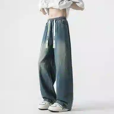 大卫贝肯 夏季冰丝男透气薄款美式高街百搭水洗慵懒风宽松直筒牛仔裤 男女同款