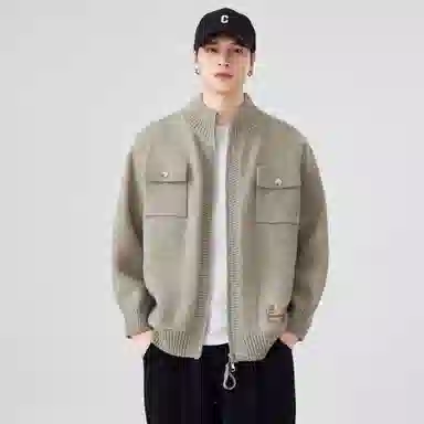 大卫贝肯 美式复古高街立领日常通勤休闲百搭亲肤舒适轻松惬意慵懒高级感开衫针织衫 男女同款