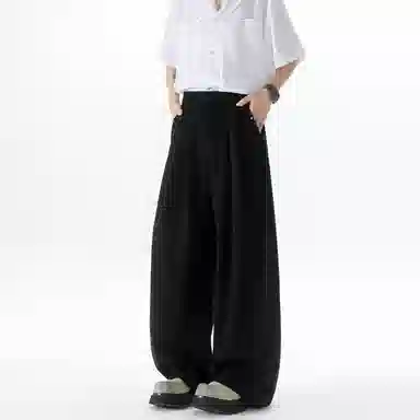 大卫贝肯 美式复古高街韩系痞帅基础款小众高级感设计时尚潮流个性日常宽松直筒垂感百搭凉感弯刀西装裤 男女同款