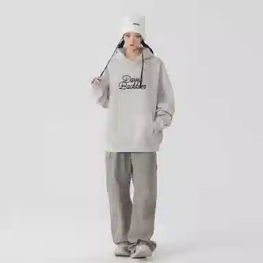 大卫贝肯 美式高街简约基础款字母印花潮流时尚百搭加绒加厚舒适保暖宽松休闲连帽卫衣 男女同款 黑色