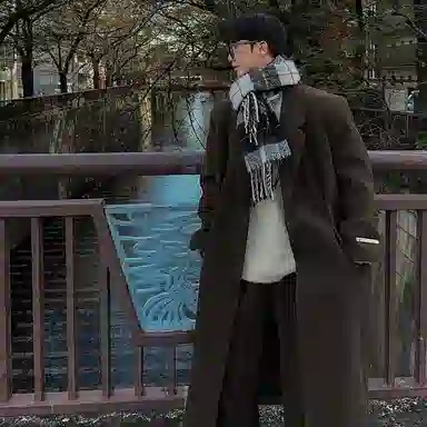 大卫贝肯 简约复古休闲英伦风街头基础百搭经典款韩版宽松百搭褶皱设计感长款过膝呢子翻领保暖大衣 男女同款