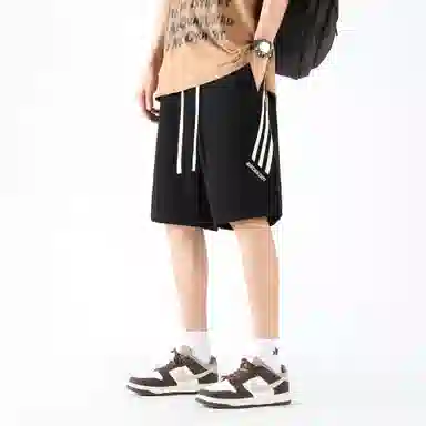 大卫贝肯 美式复古宽松直筒字母印花侧边斜条纹时尚百搭透气五分休闲短裤 男女同款