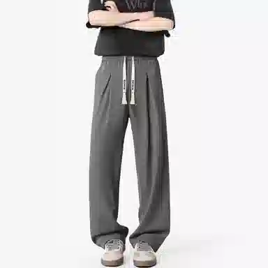 大卫贝肯 美式纯色简约基础款潮流直筒阔腿纯色系带时尚舒适透气日常通勤宽松休闲裤 男女同款