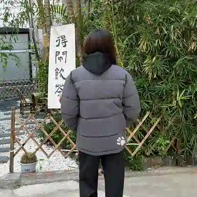 大卫贝肯 美式复古假两件趣味卡通爪印字母印花连帽保暖宽松纯色面包棉服垂感加绒加厚长裤休闲运动套装 男女同款