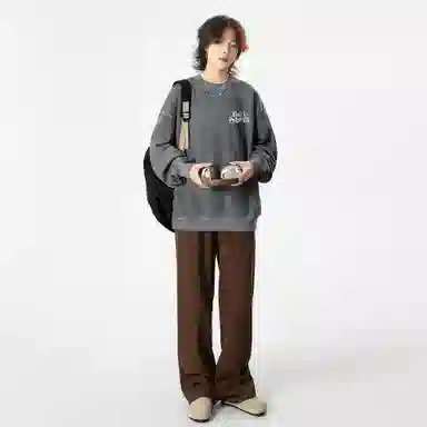 大卫贝肯 美式复古休闲宽松向日葵字母印花宽松百搭纯棉圆领脏脏卫衣 男女同款