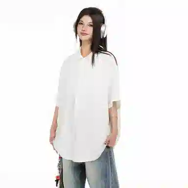 大卫贝肯 美式冰丝复古街头基础无性别主义百搭休闲舒适垂感透气宽松简约翻领短袖衬衫 男女同款