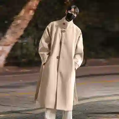 大卫贝肯 美式复古高街宽松休闲加厚外套中长款过膝仿毛呢大衣 男女同款