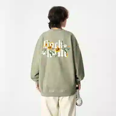 大卫贝肯 美式复古休闲宽松向日葵字母印花宽松百搭纯棉圆领脏脏卫衣 男女同款