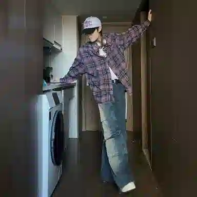 大卫贝肯 美式高街复古学院风基础款格子条纹设计潮牌痞帅高级感外套翻领垂感百搭宽松落肩长袖衬衫 男女同款