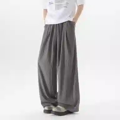 大卫贝肯 美式复古褶皱冰丝薄款肌理感山本裤潮流宽松简约百搭松弛慵懒垂坠感舒适亲肤凉爽透气阔腿休闲裤 男女同款