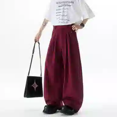 大卫贝肯 美式复古高街韩系痞帅基础款小众高级感设计时尚潮流个性日常宽松直筒垂感百搭凉感弯刀西装裤 男女同款