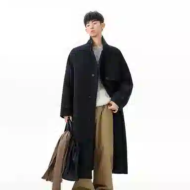 大卫贝肯 美式高街简约基础中长款英伦高级感设计痞帅纯色潮牌休闲舒适宽松日常百搭街头风无性别主义大衣 男款