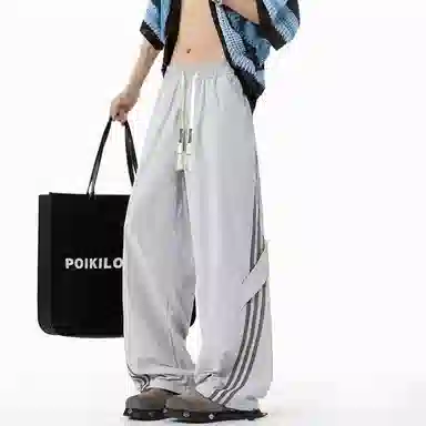 大卫贝肯 美式潮牌侧边三条杠网眼薄款打孔透气速干宽松时尚舒适百搭直筒运动休闲裤 男女同款