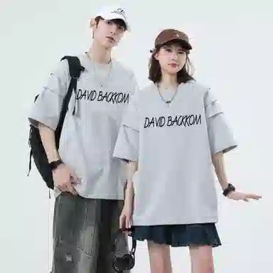 大卫贝肯 美式复古手写字母印花图案重磅双面棉多层次结构款多袋短袖山本斜弯刀褶皱伞兵裤休闲运动套装 男女同款