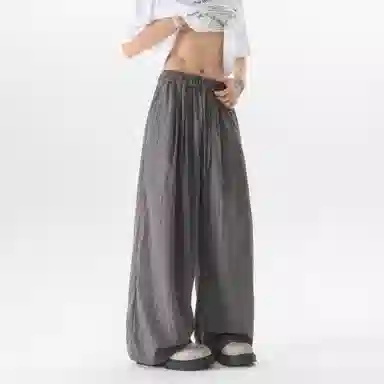 大卫贝肯 美式复古褶皱冰丝薄款肌理感山本裤潮流宽松简约百搭松弛慵懒垂坠感舒适亲肤凉爽透气阔腿休闲裤 男女同款