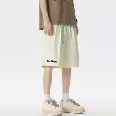 大卫贝肯 美式复古基础款字母印花多巴胺宽松直筒百搭日常通勤运动松紧腰系带五分休闲短裤 男女同款