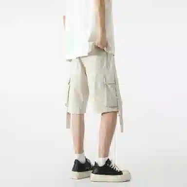 大卫贝肯 美式复古高街百搭绣花刺绣字母休闲潮流宽松腰部可调节抽绳两侧大口袋飘带设计个性五分工装短裤 男女同款