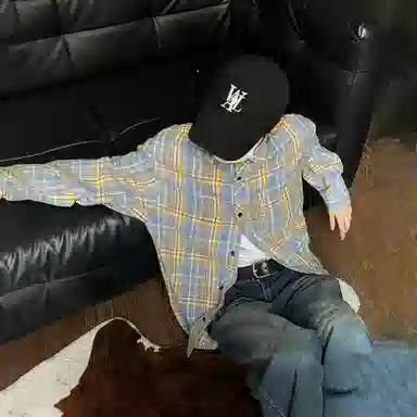 大卫贝肯 美式高街复古学院风基础款格子条纹设计潮牌痞帅高级感外套翻领垂感百搭宽松落肩长袖衬衫 男女同款