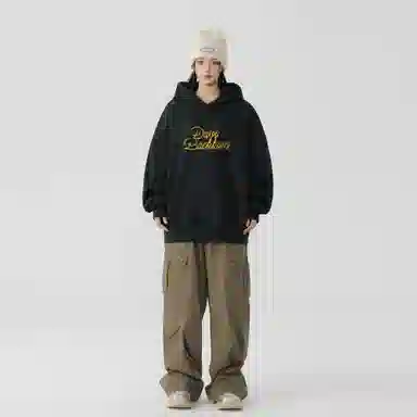 大卫贝肯 美式高街简约基础款字母印花潮流时尚百搭加绒加厚舒适保暖宽松休闲连帽卫衣 男女同款 黑色