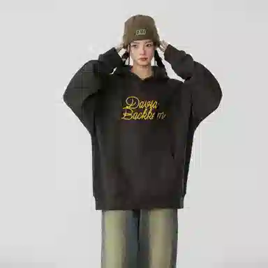 大卫贝肯 美式高街简约基础款字母印花潮流时尚百搭加绒加厚舒适保暖宽松休闲连帽卫衣 男女同款 黑色