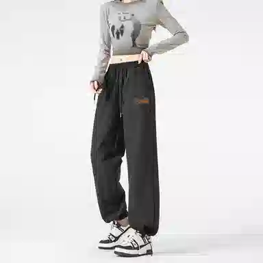 大卫贝肯 美式复古创意设计图案印花宽松百搭休闲裤 男女同款