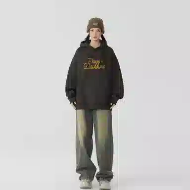 大卫贝肯 美式高街简约基础款字母印花潮流时尚百搭加绒加厚舒适保暖宽松休闲连帽卫衣 男女同款 黑色