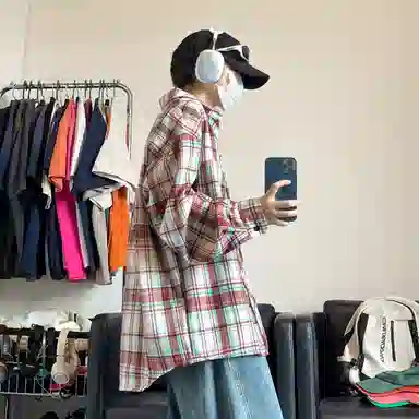 大卫贝肯 美式高街复古学院风基础款格子条纹设计潮牌痞帅高级感外套翻领垂感百搭宽松落肩长袖衬衫 男女同款