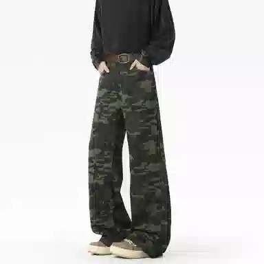 大卫贝肯 美式高街复古迷彩设计百搭阔腿宽松直筒休闲裤 男女同款