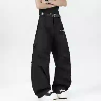 大卫贝肯 美式复古手写字母印花图案重磅双面棉多层次结构款多袋短袖山本斜弯刀褶皱伞兵裤休闲运动套装 男女同款