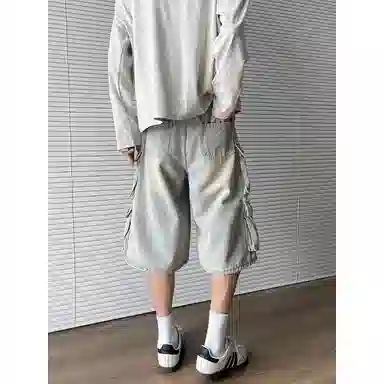 大卫贝肯 时尚高街美式中腰基础款百搭宽松七分裤牛仔短裤 男女同款 浅蓝色