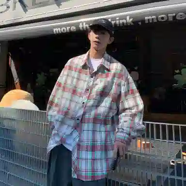 大卫贝肯 美式高街复古学院风基础款格子条纹设计潮牌痞帅高级感外套翻领垂感百搭宽松落肩长袖衬衫 男女同款