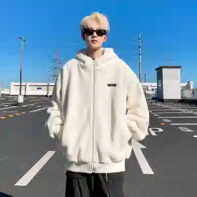 大卫贝肯 高街美式学院风宽松休闲加绒加厚外套学生连帽保暖羊羔绒棉服 男女同款