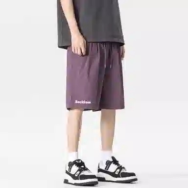 大卫贝肯 美式复古基础款字母印花多巴胺宽松直筒百搭日常通勤运动松紧腰系带五分休闲短裤 男女同款