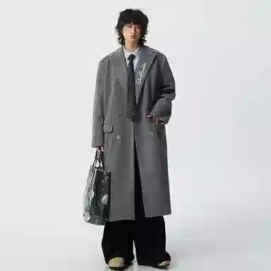 大卫贝肯 美式高街简约基础中长款英伦高级感品牌签名印花铆钉设计痞帅纯色潮牌休闲宽松通勤百搭外套大衣 男女同款