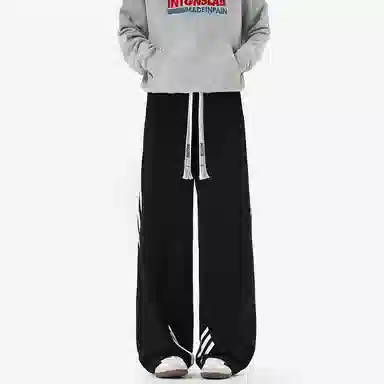 大卫贝肯 美式复古经典侧边三条杠结构拼接户外高街系绳卫裤舒适百搭宽松垂感直筒运动休闲裤 男女同款