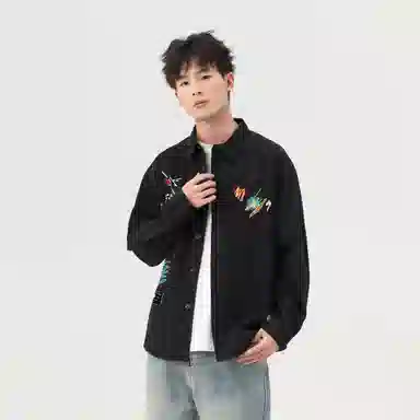 大卫贝肯 美式高街潮流涂鸦图案设计日常通勤百搭舒适长袖翻领衬衫 男女同款